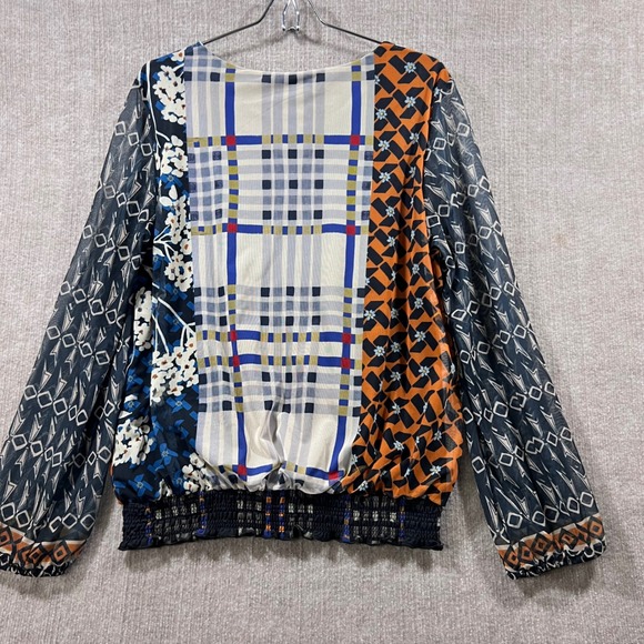 Desigual Women XL Chiara Mixed Print Puff Sleeve Patchwork Top Boho Artsy - Picture 4 of 7